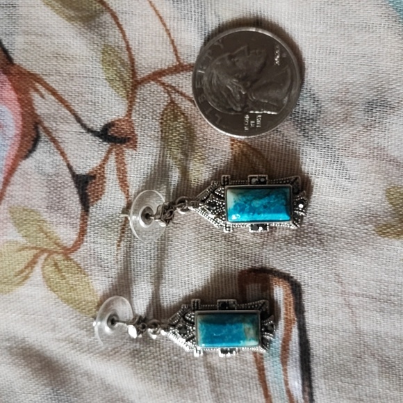 Turquoise Marcasite Pierced Earrings Missing Stone - Picture 7 of 8